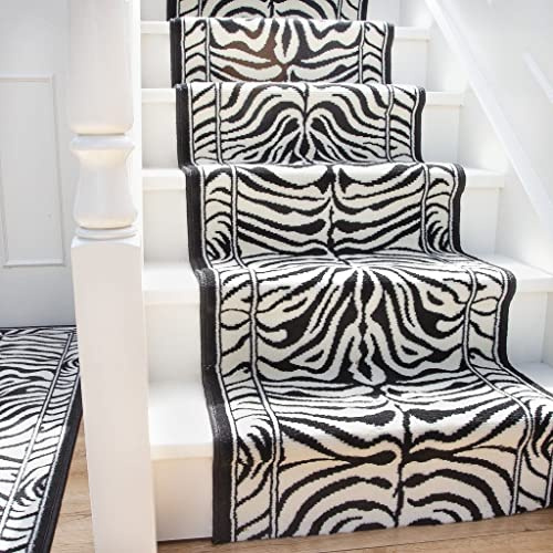 The Rug House Soft Black and White Animal Zebra Print Stair Carpet Runner Design Custom Length Stain Resistant Durable - Sold and Priced Per Foot 70cm Width 6ft Length