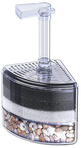 Pawfly Aquarium Corner Sponge Filter Quiet Betta Fry Shrimp and Small Fish Bio Foam Filter with Natural Stones Gravels and Ceramic Rings for Fish Tanks up to 30 Gallons (Air Pump Not Included)