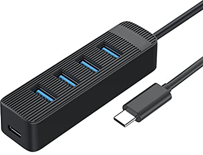 4 Port USB 3.0 HUB with Type C Power Supply Port for PC Laptop Computer Accessories ABS USB Splitter USB3.0 OTG (Color : Black)