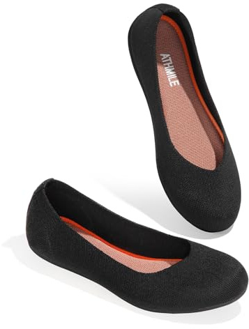 ATHMILE Women's Flat Ballet Shoes Knit for Women Round Toe Women Flats Comfort Soft Slip on Flat Shoes Wedding Office Work Dressy Casual Black Size 8
