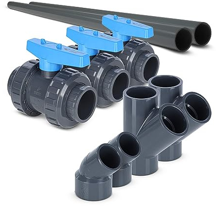 PVC-U Bypass Set 1 45° für Wärmepumpen Ø 50 mm Poolheizung Schwimmbecken Pool Heizung Erwärmung Wassererwärmung