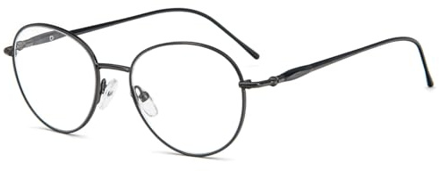 MMOWW Anti Blaulicht Lesebrille Damen Herren Runde Metall Federscharniere Lesehilfen Anti Müdigkeit Brille (Grau, +2.5)
