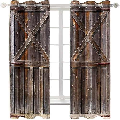 Homxi Gardinen Blickdicht Vorhänge 2er Set,2 x 132W x 183H cm,Blickdichte Gardinen Set Grau Braun Holztür Vorhänge Ösen