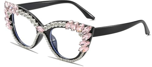 LJCZKA Occhiali Luce Blu Donna Occhi di Gatto con Rhinestone, Vintage Montatura Occhiali da Vista Donna Gatto con Strass Anti Eyestrain