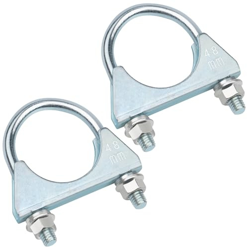 Yeepeo Pack of 2 Bow Clamps, 48 mm Exhaust Clamps, Galvanised Steel Pipe Clamps, Round Pipe Bracket Clamp with Nut Plate, U-Bolts for Pipe Connections