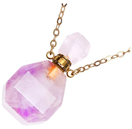 Ciieeo Natural Fluorite Wishing Bottle Pendant Crystal Decorations Perfume Essential Oil Diffuser Necklace