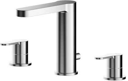 Balterley Bathroom Sink Taps, Basin Mixer Tap with 3 Hole, Dual Lever Handles Temperature Control Bathroom Tap, Round Body, Flat Rounded Spout Mixer Taps - 250 x 147 x 160mm (Chrome)