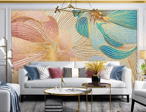 Fototapete Blumen 3D Tapeten 3D Effekt Wohnzimmer Schlafzimmer Vliestapete Moderne Stilvolle Gold Seide Linie Blume Natur Grau Graffiti Steinoptik Kinder Tapeten