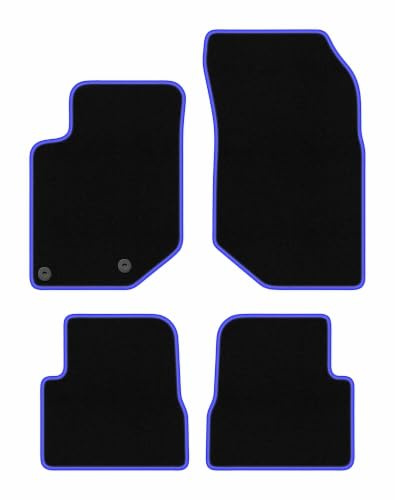 Velours-Fußmatten passend für Opel Corsa F 2019-, Schwarz-Blau, CARLUX | passend für Schrägheck; Velours-Teppich (Polypropylen), ca. 6,5 mm; rutschfest, vormontierte Befestigungen (Typ CP2)