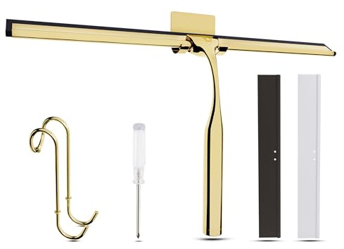 Wunset 30 cm Shower Squeegee, Large Gold Window Squeegee - 6 Pieces Set Including 2 Replacement Silicone Lips, Squeegee Shower Cleaner for Shower Doors and Various Smooth Surfaces (30 cm, Gold)