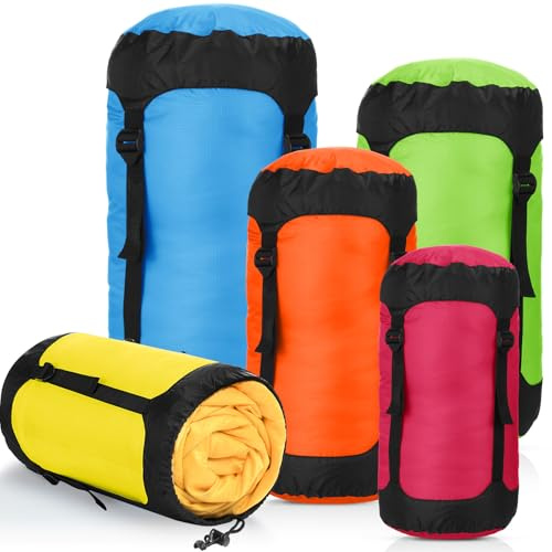 Gulfmew 5 Stück Kompressionssack 5L/10L/15L/20L/35L Aufbewahrungstasche für Schlafsack für Rucksackreisen Wasserdicht Kompressionssack Leichte für Camping Outdoor Wandern Reisen