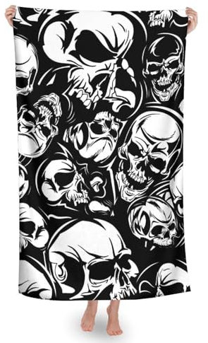 Strandtücher, Cooler Schwarz-Weißer Gothic-Schädel Schwimmbadtuch Tragbares Sporthandtücher Sandfreie Saunatuch Für Männer Damen Spa 80X130Cm