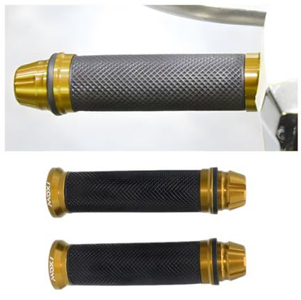 Adunsiaoto 2 Piezas Antideslizante De Aluminio para Moto, Puños Manillar Motocicleta CNC Aluminio Goma Mango Universal para Barra Bicicleta, Asa Antideslizante Universal para Moto Scooter(Dorado)