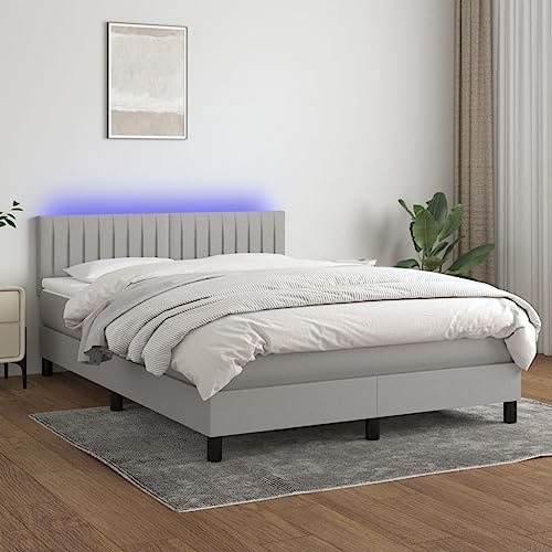 IKAYAA Boxspringbett mit Matratze & LED Boxspringbett 140x190 mit matratze Bett 140x190 mit matratze und lattenrost Polsterbett 140x190 cm mit Matratze Bett mit Kopfteil Stoff-Hellgrau-140 x 190 cm-2