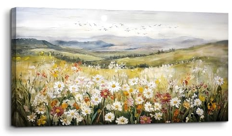 hyidecorart Modern Wandbilder Wohnzimmer Wildblumen Gemälde 50x100 cm | Natürliche Landschaften, HD-Druck, Einfach Aufzuhängen, Einfache Montage, Leinwandgewebe, Entspannte Wanddeko, Geschenk