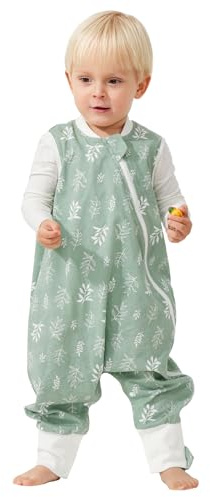 Duomiaomiao Babysovsäck med fötter, 1,0 Tog Barnsovsäck för hela året Vårsovsäck, 100% bomull Babysovsäck, Pojkesovsäck med ben (85 cm/Grönt blad)