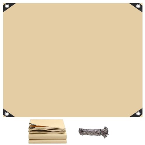 Premium Abdeckplane mit Ösen 1.6 x 3.6 m mit Ösen 500 G/M² PVC Wasserdicht & Reißfest Silofolie, Abdeckfolie, Gartenfolie für LKW, Pool, Holz Gartenmöbel, Beige