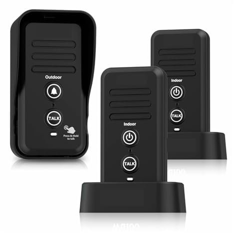 Citofoni senza fili di interfono for campanelli senza fili con portata di 0,5 miglia Regola il volume del ricevitore del campanello ricaricabile Tappo impermeabile per casa(White 1T2)
