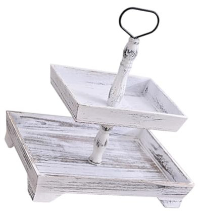 Sharplace Support à desserts à 2 niveaux, support à cosmétiques en bois, plateau à bijoux, bibelots, plateau à 2 niveaux, tour à cupcakes pour bureau de