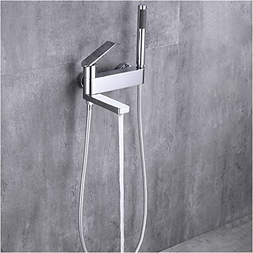 Badewannenarmatur mit Handbrause, drehbare Badewannenarmatur, Badewannenmischer zur Wandmontage, Badewannenarmatur aus Messing, Einhebel-Badewannenarmatur mit 1,5 m Schlauch, Chro,Chrome