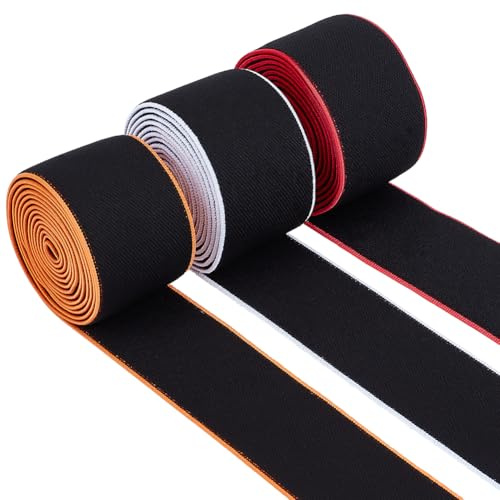 BENECREAT Banda Elástica Plana de 5.49 m, Cinta Elástica de Nailon de 40mm Y 3 colores, Ancha, Antideslizante, para Manualidades, Costura de Prendas, Cinturones, Pantalones Cortos Deportivos