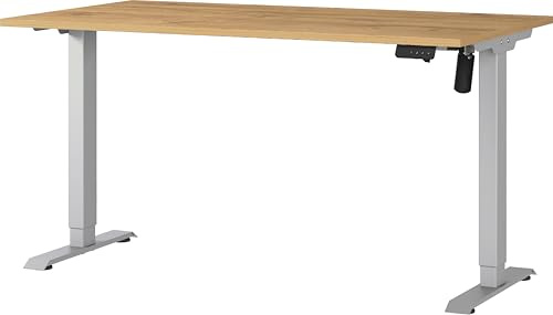 Germania Scrivania 8023-638, in rovere Grandson repro/argento, regolabile elettricamente in altezza, 140 x 119 x 80 cm (LxAxP)