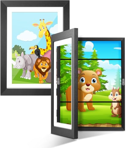 Kedemas Bilderrahmen für Kinderzeichnungen A3, 2er Set, Wandmontage, Frontöffnung, ideal für Kinderbilder, Schwarz
