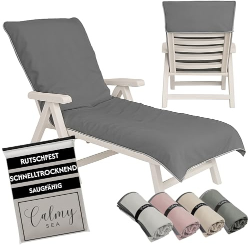 CalmySEA Handtuch für Sonnenliege 200x75cm - mit Kapuze Microfaser Light Weight Schonbezug für Gartenliege Handtücher mit Umschlag Liegestuhl Bezug Strandliege (Anthrazit, 1 Stück)