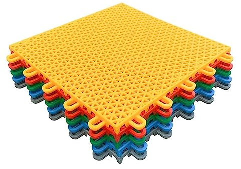 QUSYZD 25 cm modulare ineinander greifende Bodenfliesen, wetterfeste Kunststoff-Bodenmatten für den Innen- und Außenbereich in Schulen/Freizeitparks/Sportstadien, Blau, 1,Yellow-16PCS