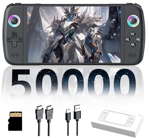 M27 Console Portatile Console di gioco portatile 51000+ Giochi,30+ Emulatori,Sistema EmuELEC,1024*600P Schermo IPS da 7 pollici console di videogiochi retrò,30+ Lingua,3000mAh,Plug and Play (256G)