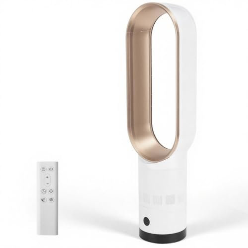 56cm Tower Fan, Bladeless Cooling Fan, Standing Fans with Remote Control, Fans & Cooling, 80° Oscillation, 8 Speeds, 8h Timer, LED Display, Quiet Air Cooler for Indoor Home Bedroom Office (gold-A)