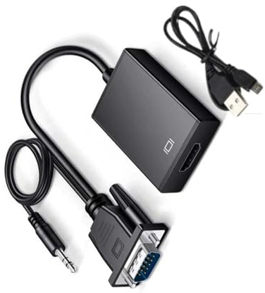 FCJPYRAPS Adattatore convertitore da VGA a HDMI 1080P con Alimentazione USB e Audio da 3,5 mm - Maschio a Femmina for PC, Laptop, TV, proiettore, Display, Computer, Linea di conversione Display