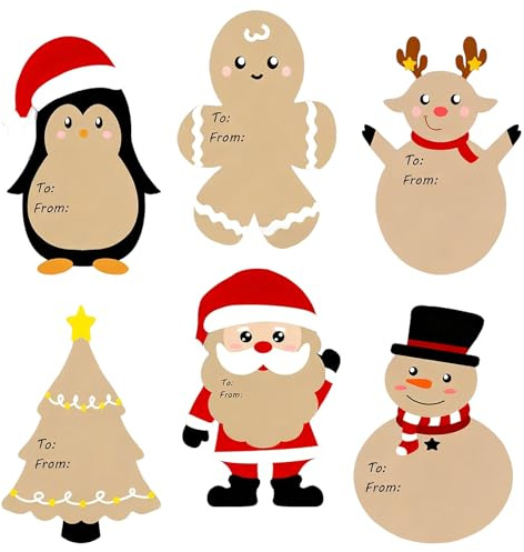 120 Pcs Christmas Stickers Gift Tags, Tree Kraft Countdown Stickers, 2.8 x 2 Inch Xmas Cute Tree Labels, Gift Sealing, Self-Adhesive Name Tags Writable Removable for Holiday Presents