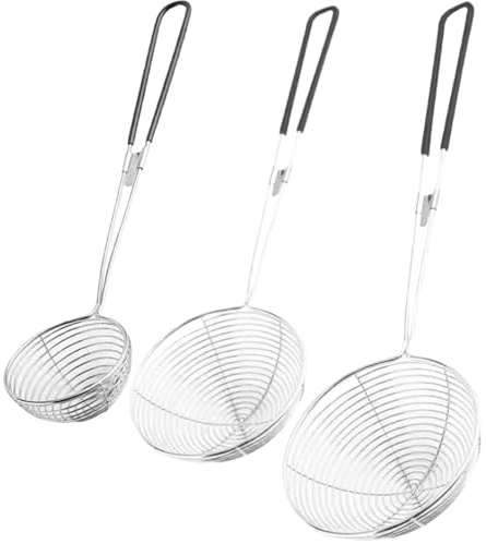 Filador de araña de acero inoxidable 3pcs, cuchara de skimmer redonda para olla caliente, filtro reutilizable para la pasta de tortellini de albóndigas