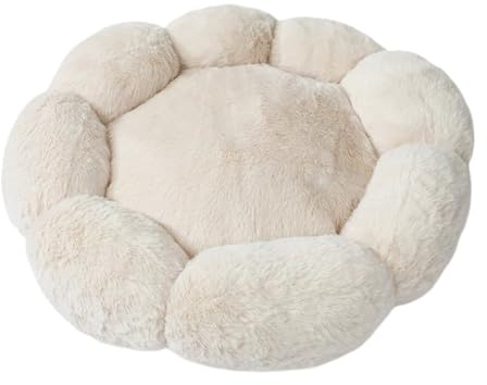 Mateju Hundebett Flauschig, Plüsch Haustierbett Katzenbett Flauschig Weiche Warme Hundekissen mit rutschfest Unterseite Blume Form Katzenkissen für Mittelgroße Kleine Hunde Katzen (Beige,40cm)