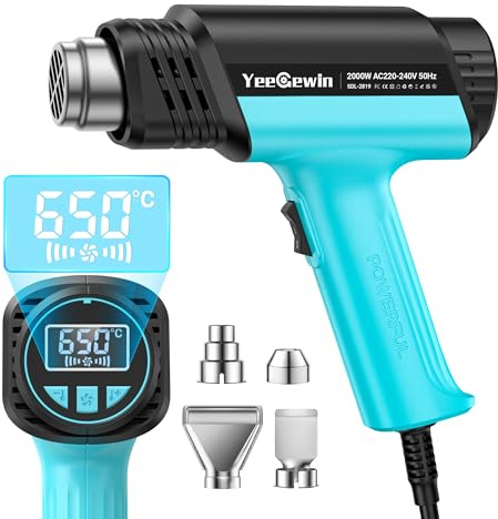 Yeegewin Décapeur Thermique 2000W, Température Variable de 50-650 ℃ avec Écran LCD et Protection Contre les Surcharges, Pistolets à Air Chaud Pour le Décapage de Peinture et le Thermorétractable