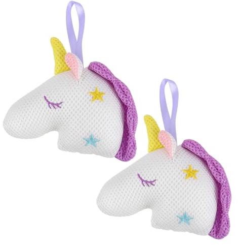 Gatuida 2 Pezzi Palla da Bagno Unicorno Spugna da Doccia a Rete Corda Appesa Schiuma Densa e Delicata per Esfoliazione Accessori Bagno Cartone Animato Bianco