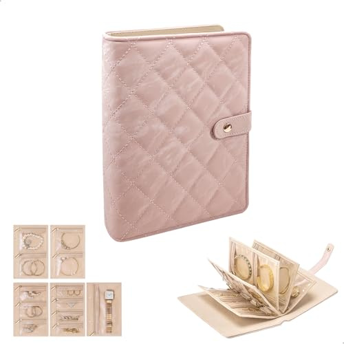 Smyckeslåda, smyckesskåp, smyckesorganisatör, delad förvaring, perfekt för halsband, ringar, armband, örhängen, örhängen och broscher. Set med 5 Mått: 12,4 x 18,3 cm. Rosa