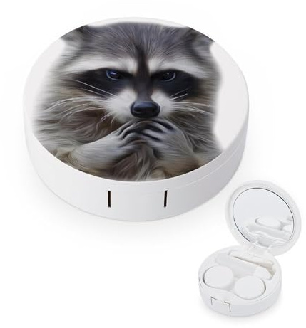 fkgvwo Contact Lens Case Raccoon Cute Contact Lens Holder Box Container Soak Storage Kit