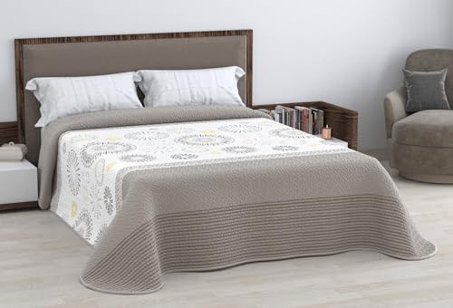 HM'S HOME'SECRET Colcha Bouti Estampada de 100% Microfibra Suave - Variedad de Diseños y Tamaños, Muy Fina (Ideal para Verano) (Alma Beige, Cama 150cm)