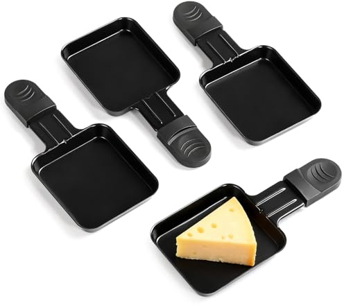 4 Raclette Pfännchen Ersatz, Edelstahl mit Antihaftbeschichtung | Schwarz, 18 × 8 × 1.5 cm, Mini Grillpfannen als Raclette Zubehör