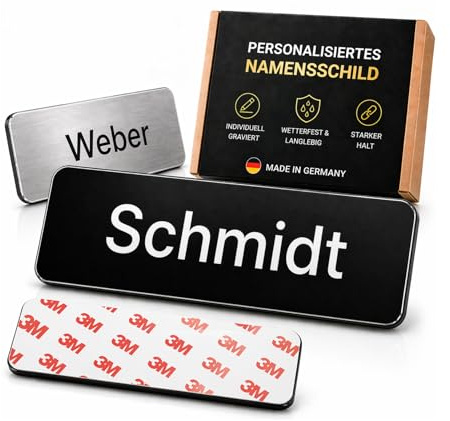 Personalisiertes Namensschild selbstklebend 1/2er Set – Klingelschild & Türschild mit Gravur – Namensschild Briefkasten & Haustür wetterfest – Türschild personalisiert ohne Bohren (1)