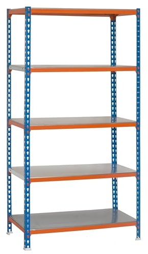 Simon Rack Metallregal 2000x1000x400 mm - Simonclick | 5 Höhen, Metallablage, Biegepunkt 180 kg, Korrosionsschutzlackierung, Klicksystem-Montage, Blau/Orange/Verzinkt