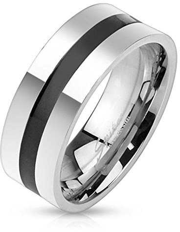 Bungsa Herrenring Edelstahl mit schwarzem Mittelring Chirurgenstahl hochglanzpoliert Größen 60-70 (Ring Damen Fingerring Partnerringe Verlobungsringe Trauringe Damenring Edelstahlring Chirurgenstahl)