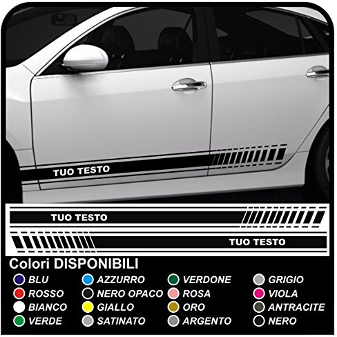 ADESIVI LATERALI PER AUTO UNIVERSALI STRISCE PERSONALIZZATE per AUTO versione RACING FASCE auto tuning stickers decals (NERO)