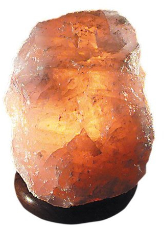 Windworks Salzlampe 2-3 kg Salt Range Pakistan inklusive Elektromaterial auf dunklem Holzsockel