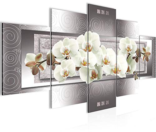 Runa Art - Bilder Blumen Orchidee 200 x 100 cm 5 Teilig XXL Wanddekoration Design Grau Beige 205451b