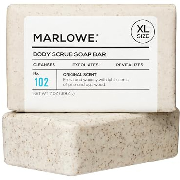 MARLOWE. No. 102 Jabón exfoliante corporal para hombre, 7 onzas, la mejor barra exfoliante para hombres, fabricado con ingredientes naturales, extracto de té verde, increíble aroma