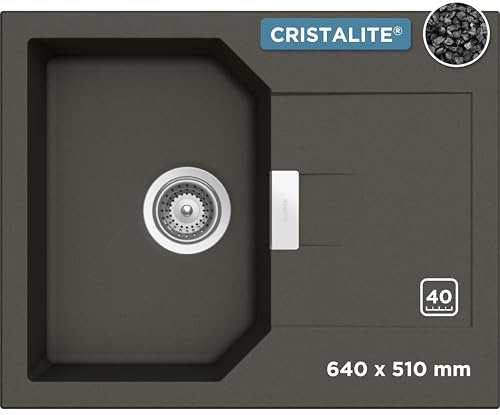 SCHOCK Küchenspüle Manhattan D-100XS in Asphalt I Granitspüle mit Abtropffläche I Einbauspüle für 40 cm Unterschrank I robuste kratzfeste Cristalite Spüle I Design Spüle mit Excenterbedienung