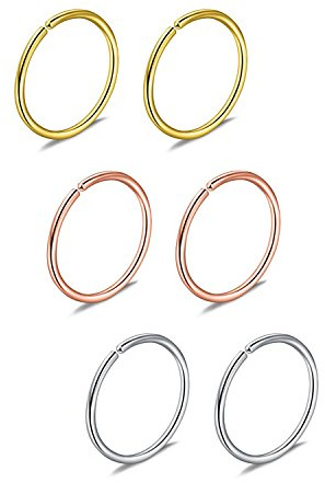 6er Nasenpiercing Nasenring Fake Nasen Hoop Ring 22G 20G 18G 16G 6/8/10/12mm Chirurgenstahl Piercing Schmuck